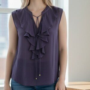 Tomny Hilfiger Ruffled Sleeveless Top - Navy Blue Sheer Fully Lined Sz M